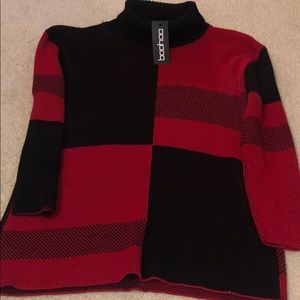Red and Black Loose Turtleneck Sweater